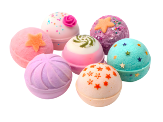 Scented bath bomb collection isolated on white background
