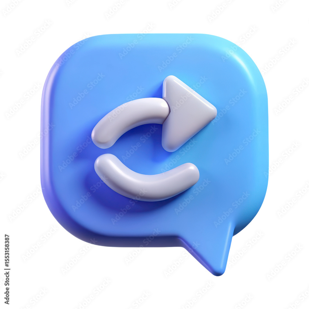Fototapete refresh icon inside blue speech bubble 3d rendering plasticstyle icon isolated on background