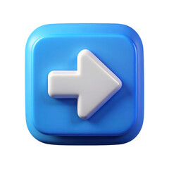 Right arrow on blue square 3d rendering plasticstyle icon isolated on white background,navigation symbol
