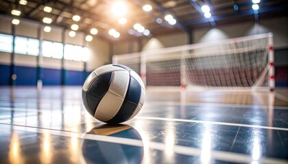 Close-Up of a Volleyball on a Court with a Net in the Background