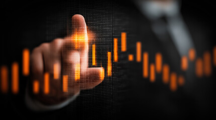 Financial data analysis by businessman using virtual screen for strategic sales and profit growth