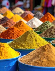Colorful Spices Market with Morocco, Africa, and Food.