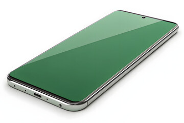 Modern smartphone with green screen isolated on transparent background