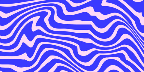 Blue Wavy Lines Abstract Background in Trendy Retro Psychedelic Style. Twisted, Swirled, and Distorted Vector Texture Pattern