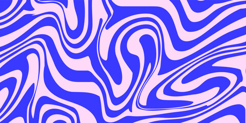 Fototapeta premium Blue Wavy Lines Abstract Background in Trendy Retro Psychedelic Style. Twisted, Swirled, and Distorted Vector Texture Pattern