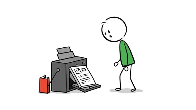 Cartoon illustration of person using printer