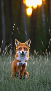 4K Video of a Red Fox Observing the Field For Prey