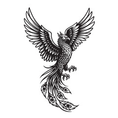Fototapeta premium Majestic vintage art silhouette of a phoenix rising ascending with wings outstretched in flight depicting strength and symbolism
