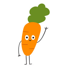 Happy carrot character. Flat vector hand drawn illustration.