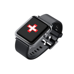 Fototapeta premium Smartwatch health monitoring alert red cross icon Tech wellness Device for on transparent background