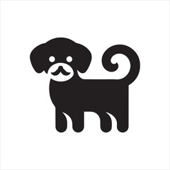 Fototapeta premium A stylized black silhouette of a small dog with a curly tail, standing.