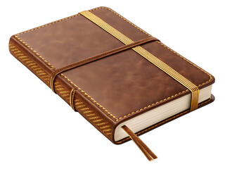 Brown leather notebook isolated on transparent background