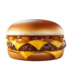 Double Cheeseburger with Caramelized Onions and Melted Cheese isolated on a transparent background beef
