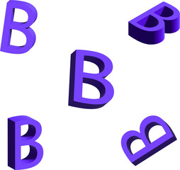 The letter B in blue, 5 characters, 3D