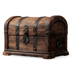 Hidden Riches: An aged, robust wooden chest with ornate iron accents hints at treasures within, invoking a sense of mystery and adventure. The antique aesthetic evokes a sense of history and allure.