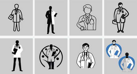 Silhouette of Doctor with Stethoscope Around Neck  Medical Professional Standing Pose