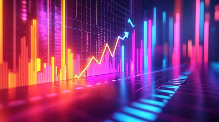 Growth business graph shows rising profit and revenue with arrow indicating market success