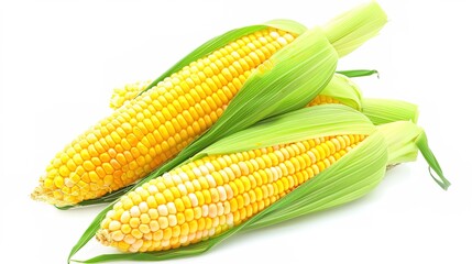 Fresh, vibrant yellow corn on the cob isolated on a clean white background, presenting a mouth - watering and healthy food option. Ideal for food - related projects, this image showcases the natural 