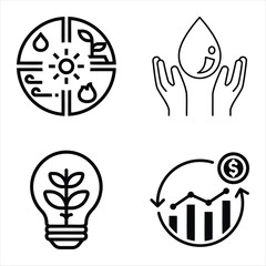 Sustainable Development Icons Representing Resources,Water Conservation,Eco Friendly Energy And Financial Growth