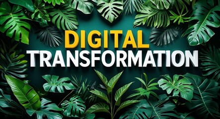 digital transformation lettering on jungle leaves background