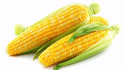 Fresh, vibrant yellow corn on the cob isolated on a clean white background, presenting a mouth - watering and healthy food option. Ideal for food - related projects, this image showcases the natural 