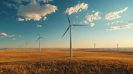Obraz premium A wind farm with turbines spinning efficiently in a vast open field (1)