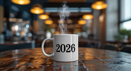 2026 lettering on coffee mug at table