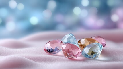 Pastel Gemstones on Pink Glittery Fabric
