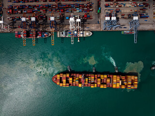 container ship, shipping commercial port loading and unloading cargo from container ship import and...
