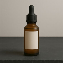Frosted Amber Dropper Bottle Mockup with Blank Label