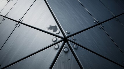 Geometric metal panels with bolts and scratches in octagonal pattern