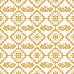The ethnic abstract damask pattern is a combination of abstract swan shape and damask floral pattern, which gives a luxurious and delicate feeling, suitable for wallpaper, curtain, scarf.