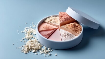 Pastel Powder Makeup Palette on Blue Background