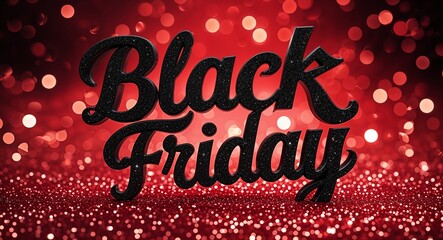 black friday calligraphic lettering on red bokeh glitter festive sparkles background