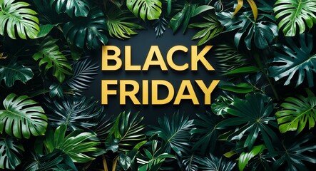 black friday lettering on jungle leaves background