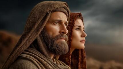 Lot and his wife depicted in a biblical scene symbolizing faith, judgment, and the consequences of disobedience in the Old Testament