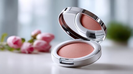Peach Colored Cosmetic Compact with Pink Roses