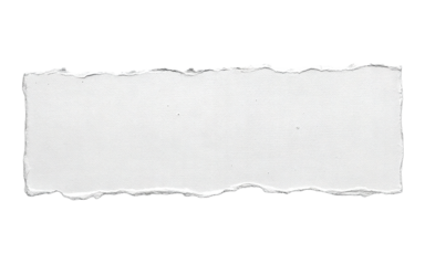 Roughly torn white paper strip with textured edges isolated on transparent background