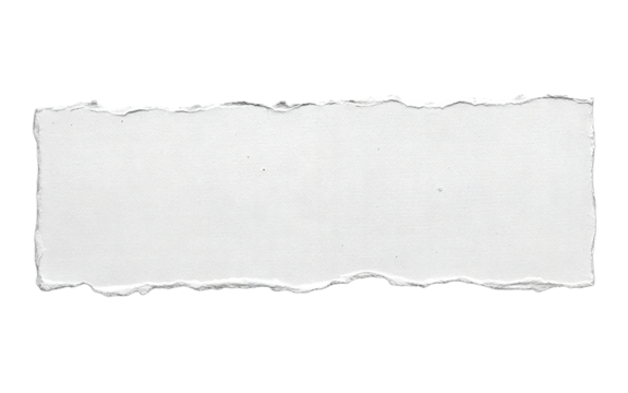 Roughly torn white paper strip with textured edges isolated on transparent background