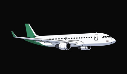 Passenger airplane illustration: ideal for travel, aviation, transport, and global connection concepts.

