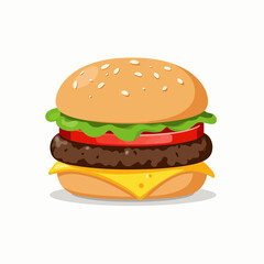 Cheeseburger with lettuce, tomato, and cheese in a sesame bun  