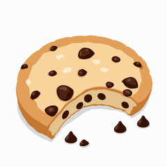 Fototapeta premium Chocolate chip cookie with bite taken out and scattered chips 
