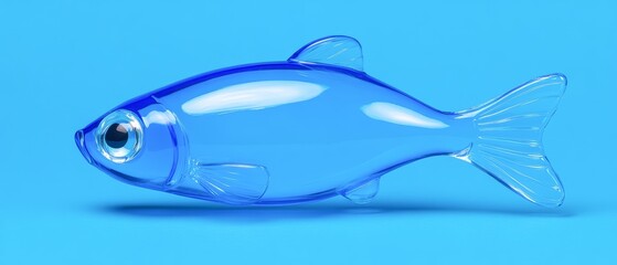Fototapeta premium A translucent blue fish against a vibrant blue background, this image can be used for themes of creativity, abstract art, or aquatic life, It offers a modern and playful aesthetic for design projects