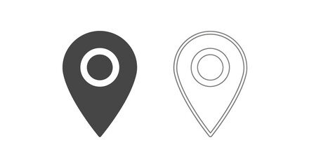 Two Vector Location Pin Icons: Solid and Outline Styles