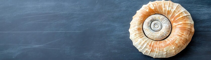 Spiral chalk lines on blackboard next to real fossil