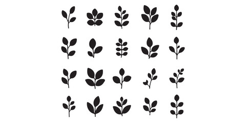 Leaf Icon Set. Botanical Silhouettes and Plant Symbols Collection
