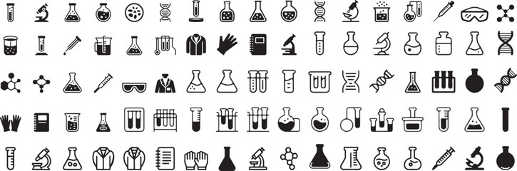 Black and White Science Lab Equipment Icons Set vector