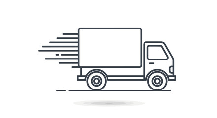Fast Delivery Truck Icon:  Side Profile of a Black Line-Art Delivery Truck in Motion, Speed Lines Indicating Rapid Transit.