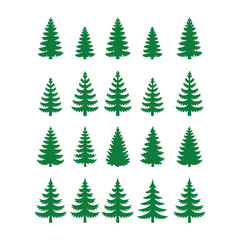 Obraz premium Green Pine Tree Silhouettes on White Background trees