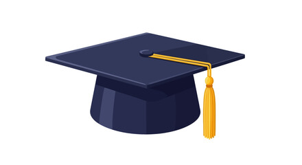 Dark Blue Graduation Cap with Golden Tassel, Isometric View